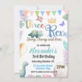 恐竜3歳の誕生日3歳のレックス少年招待状 招待状 (正面)