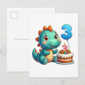 恐竜3歳の誕生日 インビテーションポストカード (正面/裏面)