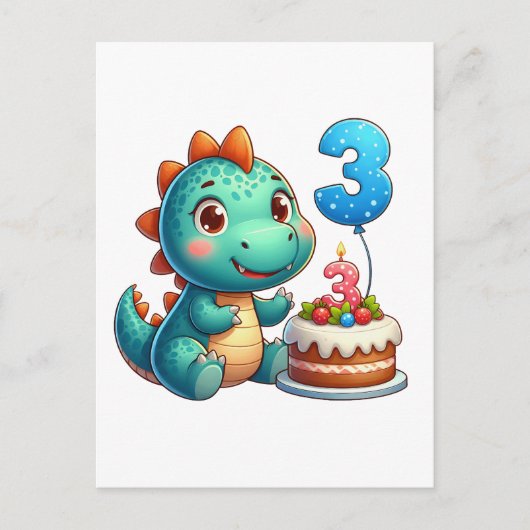 恐竜3歳の誕生日 インビテーションポストカード (正面)