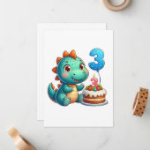 恐竜3歳の誕生日 ノートカード (正面/裏面インサイチュ)