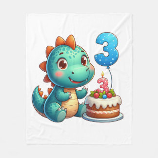 恐竜3歳の誕生日 フリースブランケット