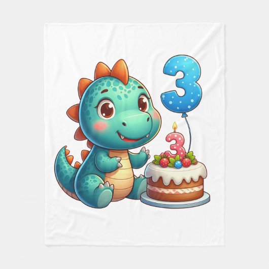 恐竜3歳の誕生日 フリースブランケット (正面)