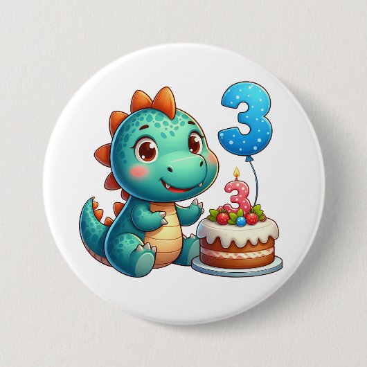 恐竜3歳の誕生日 缶バッジ (正面)