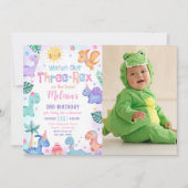 恐竜3歳レックス3歳の誕生日パーティー写真 招待状 (正面)