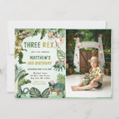 恐竜3歳レックス3歳の誕生日パーティー写真 招待状 (正面)