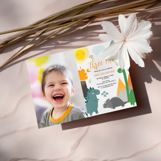 恐竜3歳レックス3歳の誕生日フォトパーティー 招待状