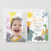 恐竜3歳レックス3歳の誕生日フォトパーティー 招待状 (正面)