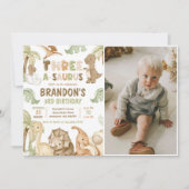 恐竜3-A-Saurus 3番目の誕生日パーティー写真 招待状 (正面)