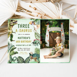 恐竜3-A-Saurus 3番目の誕生日パーティー写真 招待状
