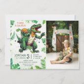 恐竜3-A-Saurus 3番目の誕生日パーティー写真 招待状 (正面)