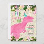 恐竜4体史野生パーティー誕生日 招待状 (正面)