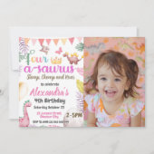 恐竜4歳の誕生日4歳のソウルスのフォトガール 招待状 (正面)