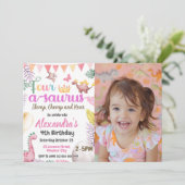 恐竜4歳の誕生日4歳のソウルスのフォトガール 招待状 (スタンド正面)