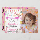 恐竜4歳の誕生日4歳のソウルスのフォトガール 招待状 (正面/裏面)