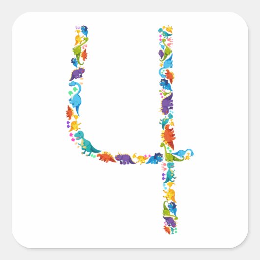 恐竜4歳の誕生日4歳の正方形のステッキ スクエアシール (正面)