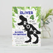 恐竜4歳の誕生日、4人が彼の轟音を聞く招待状 招待状 (スタンド正面)