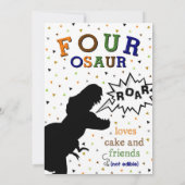 恐竜4歳の誕生日、4人が彼の轟音を聞く招待状 招待状 (裏面)