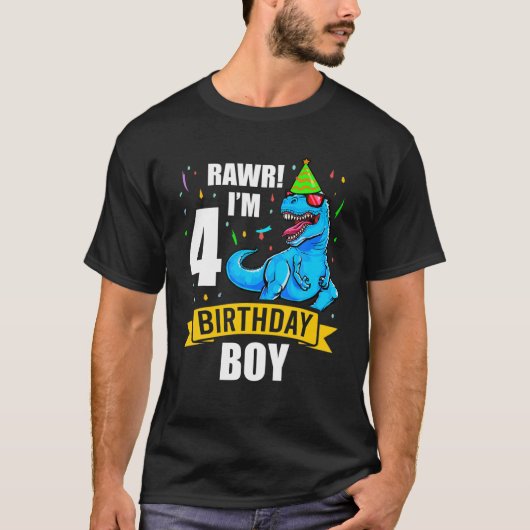 恐竜4歳誕生日少年 Tシャツ (正面)