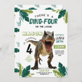 恐竜4歳誕生日 ティラノサウルス ロア T-Rex 4歳 招待状 (正面/裏面)