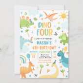 恐竜4男の子Tレックス4歳の誕生日パーティー 招待状 (正面)
