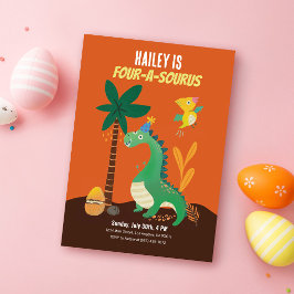 恐竜4-A-Saurusキッズ4誕生日招待状 招待状