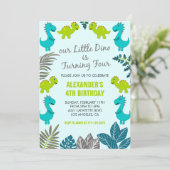 恐竜4th誕生日ジャングルキッズ緑tレックス 招待状 (スタンド正面)