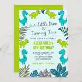 恐竜4th誕生日ジャングルキッズ緑tレックス 招待状 (正面/裏面)