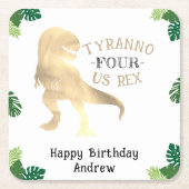 恐竜4th誕生日パーティー金ゴールドティラノサウルスレックス スクエアペーパーコースター (正面)