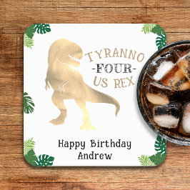 恐竜4th誕生日パーティー金ゴールドティラノサウルスレックス スクエアペーパーコースター