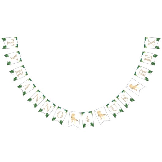 恐竜4th誕生日パーティー金ゴールドティラノサウルスレックス バンティングフラッグ (全)