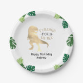 恐竜4th誕生日パーティー金ゴールドティラノサウルスレックス ペーパープレート (正面)