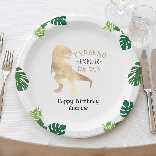 恐竜4th誕生日パーティー金ゴールドティラノサウルスレックス ペーパープレート