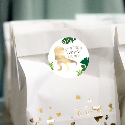 恐竜4th誕生日パーティー金ゴールドティラノサウルスレックス ラウンドシール
