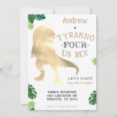 恐竜4th誕生日パーティー金ゴールドティラノサウルスレックス 招待状 (正面)