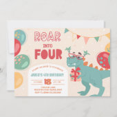 恐竜4th誕生日招待状少年。4に向かって怒鳴る 招待状 (正面)