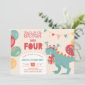 恐竜4th誕生日招待状少年。4に向かって怒鳴る 招待状 (スタンド正面)