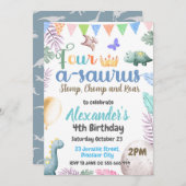 恐竜4th誕生日Four-A-Saurusパーティー 招待状 (正面/裏面)