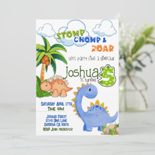 恐竜5歳の誕生日の招待状 招待状 (スタンド正面)