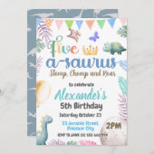 恐竜5歳の誕生日パーティー　ファイブ・ア・サウルス・パーティー 招待状 (正面/裏面)