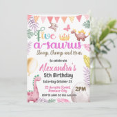 恐竜5番目の誕生日ガールFive A-Saurusパーティー 招待状 (スタンド正面)