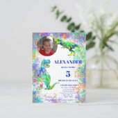 恐竜5誕生日Tカラフルレックス写真インビタ インビテーションポストカード (スタンド正面)