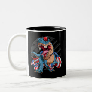 恐竜7月4日アメリカスーパーヒーローTシャツ ツートーンマグカップ