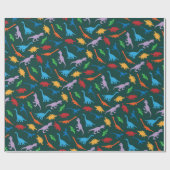 恐竜7種のシルエット模様 ラッピングペーパー (フラット)