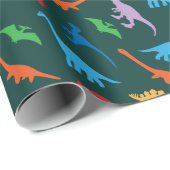 恐竜7種のシルエット模様 ラッピングペーパー (ロールコーナー)