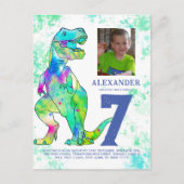 恐竜7th誕生日パーティー写真バジェット インビテーションポストカード (正面)