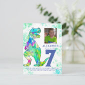 恐竜7th誕生日パーティー写真バジェット インビテーションポストカード (スタンド正面)