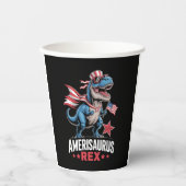 恐竜 アメリカ独立記念日 アメリサウルス ティラノサウルス 面白い 紙コップ (正面)