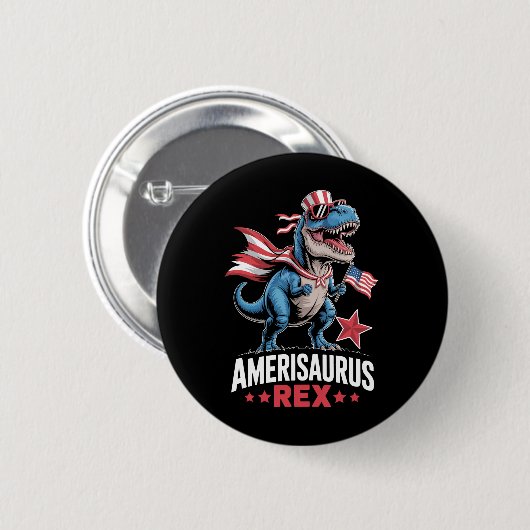 恐竜 アメリカ独立記念日 アメリサウルス ティラノサウルス 面白い 缶バッジ (正面&裏面)