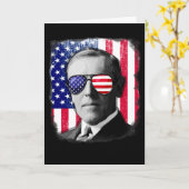恐竜 アメリカ独立記念日 アメリサウルス ティレックス 面白い カード (黄色い花)