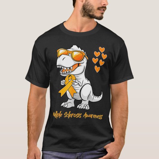 恐竜 オレンジリボン 多発性硬化症支援 Tシャツ (正面)